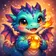 A vibrant, stylized illustration of a friendly fantasy fox with oversized ears and expressive eyes, sitting against a colorfu